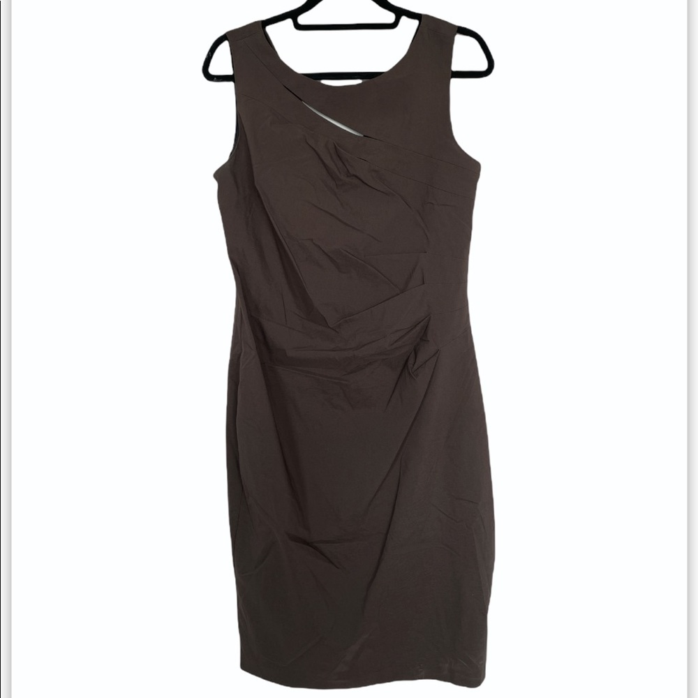 NWT- Le Chateau L dress in khaki, neck cut outs